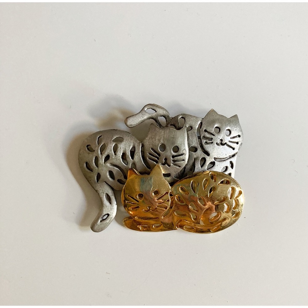 Vintage Cat Brooch by Ultra Craft Mixed Metal Cat Pin 80s Brooch - Picture 2 of 6